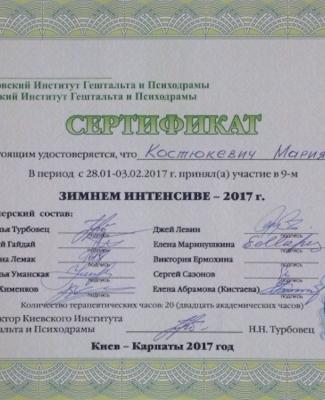 Сертификат о прохождении "Зимнего интенсива"