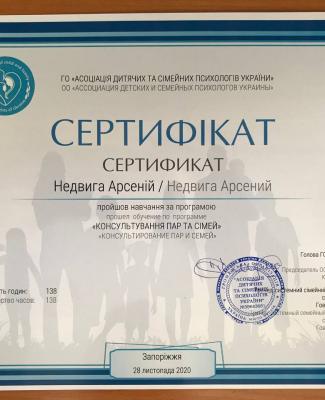 Сертификат "Консультирование пар и семей" 138 часов