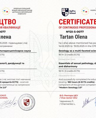 Курс підвищення кваліфікації «Сучасна сексологія 2.0» - (UpPro school) - 180 годин.